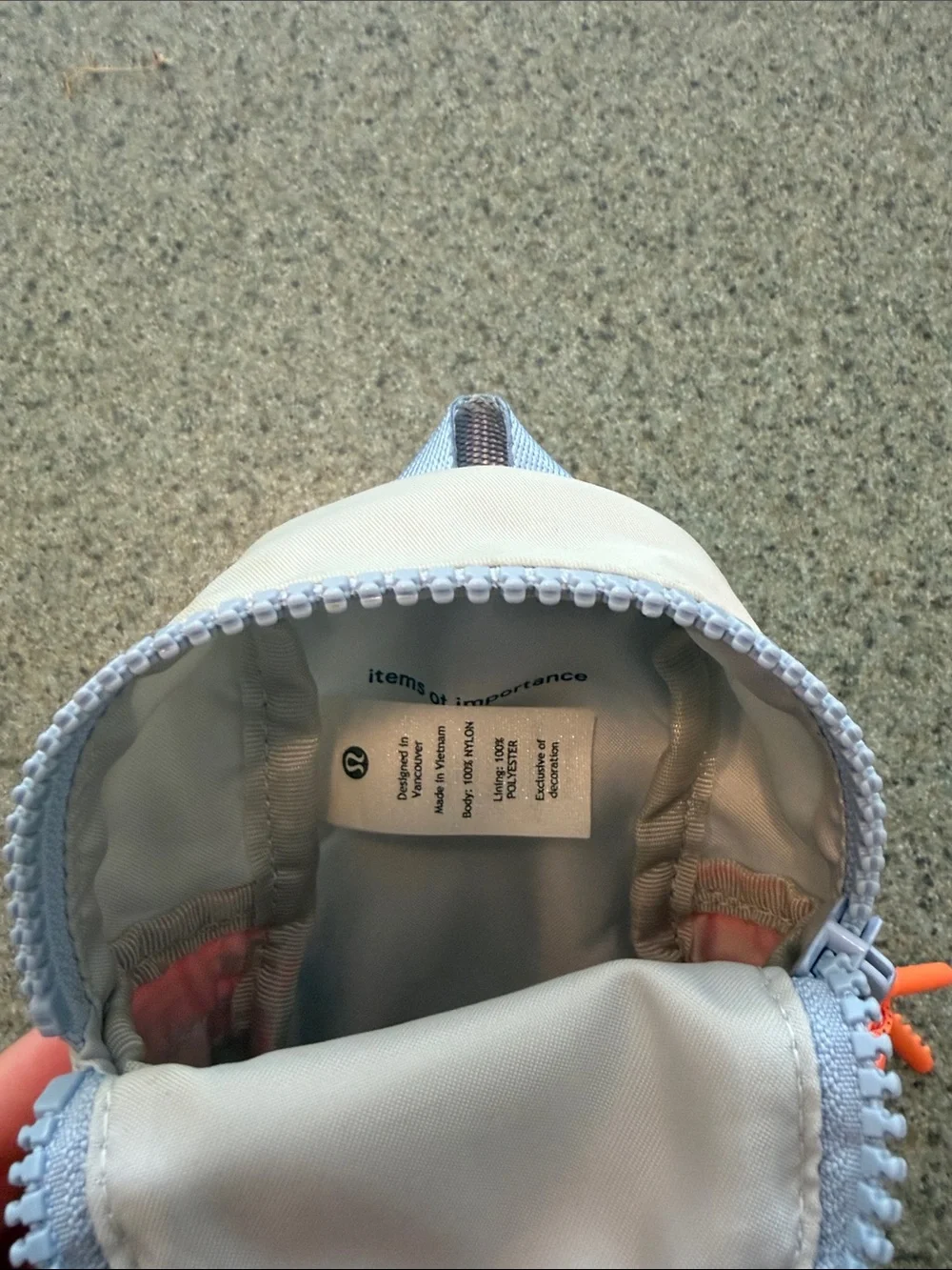 lululemon athletica Kids Beige Mini Backpack Coin Pouch with Orange Zipper
